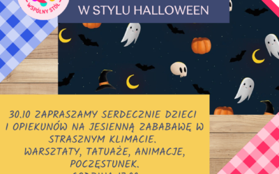 Cukierek albo psikus? Zapraszamy na jesienne wydarzenie dla dzieci i opiekunów w stylu „Halloween”. 30.10. godz.: 17:00